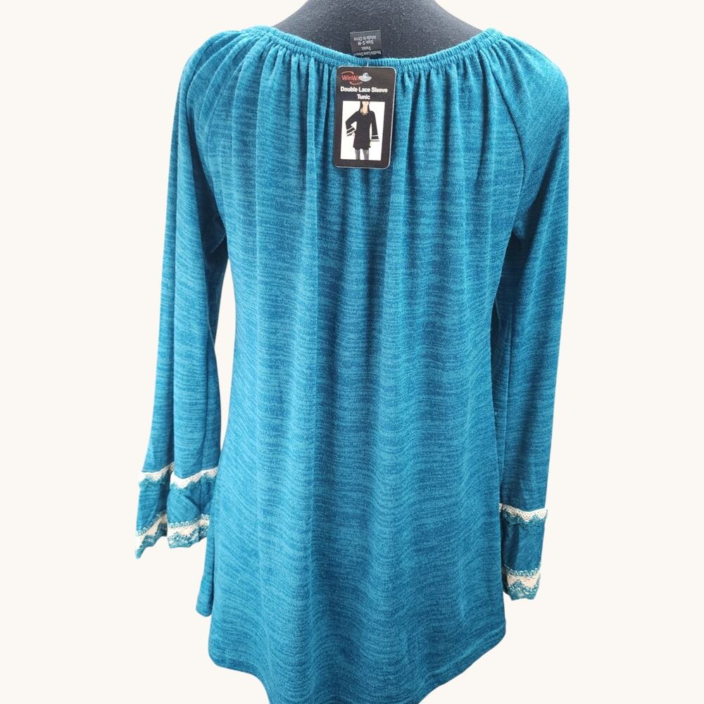NWT Winwin Blouse Women S/M Blue Double Lace Sleeve Tunic Hippie Top Hipster New - Picture 4 of 13
